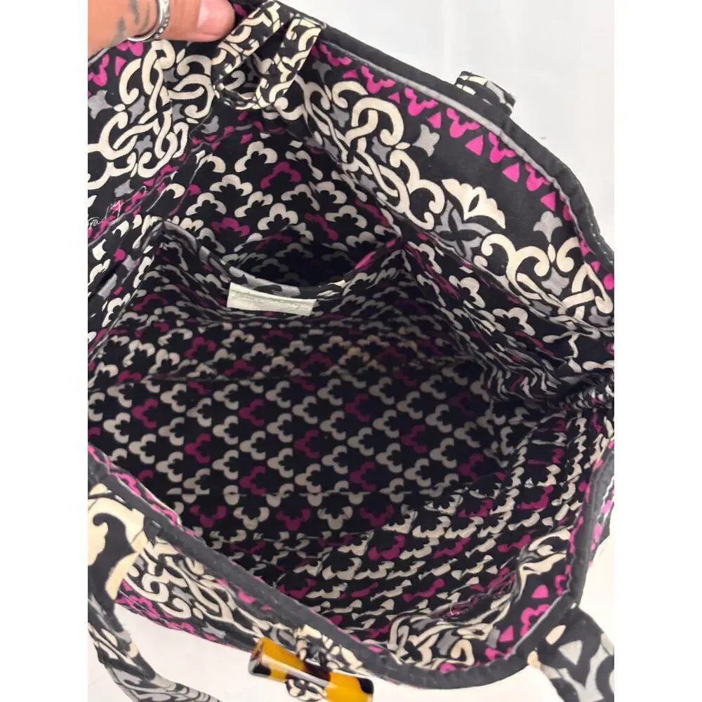 Vera Bradley Canterberry Magenta 2013‎ Tote Quilted Bag Black White READ